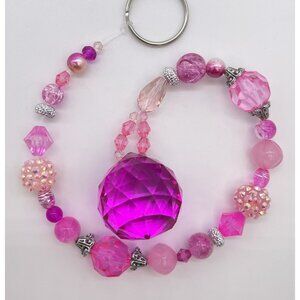 Beaded Suncatcher Pink Crystal Prism Hanging Patio Decor Yard Art Tree Jewelry